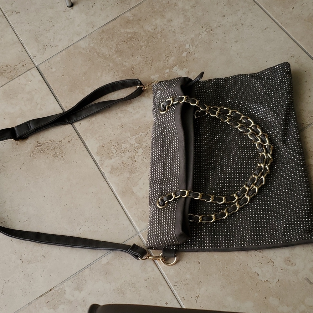 Pink Cosmo dark taupe studded shoulder bag